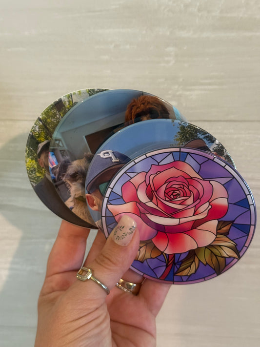 ☕ Custom Photo Coasters – 4-Pack Set