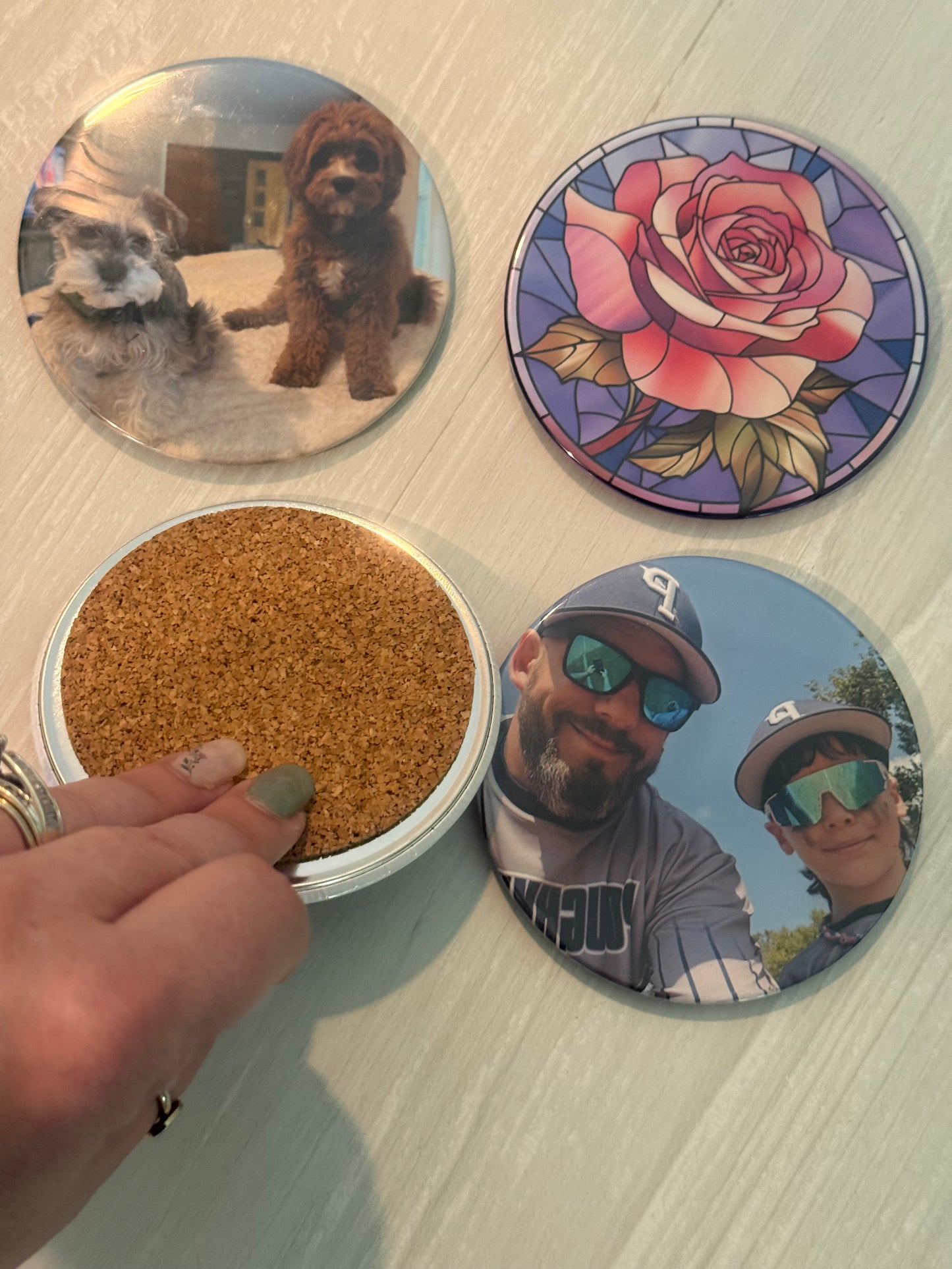 ☕ Custom Photo Coasters – 4-Pack Set