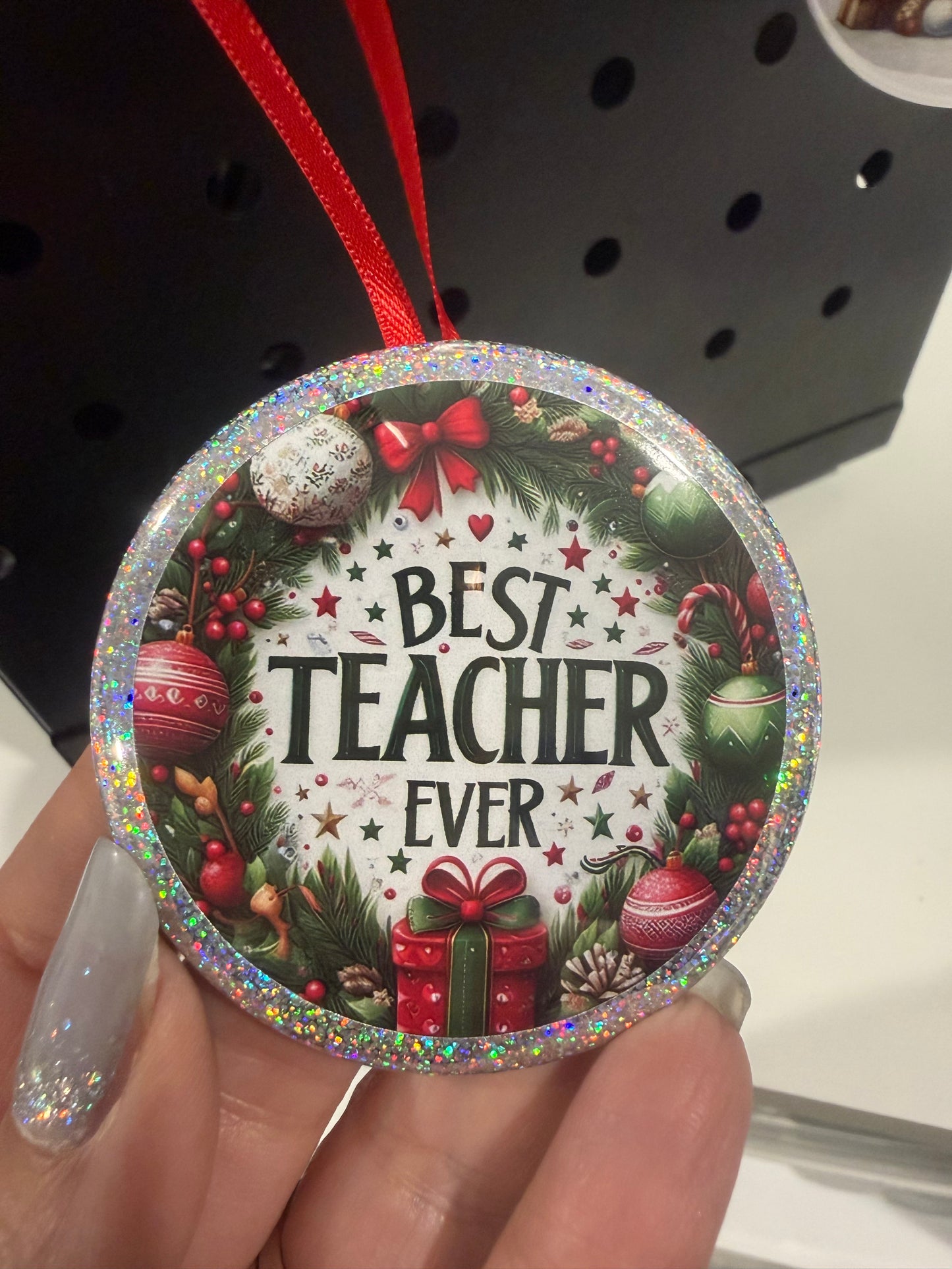 Custom 2.25" Photo Christmas Ornament – Red or Blue Ribbon